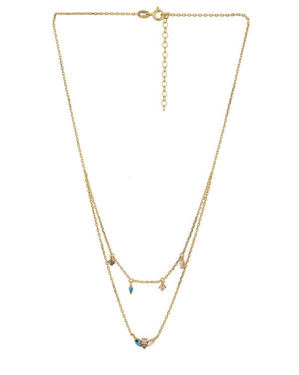 18Kt Gold Plated With Cz Double Chain Necklace | womensfashionfun