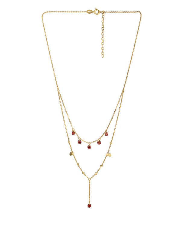 18Kt Gold Plated With Cz Double Chain Necklace | womensfashionfun