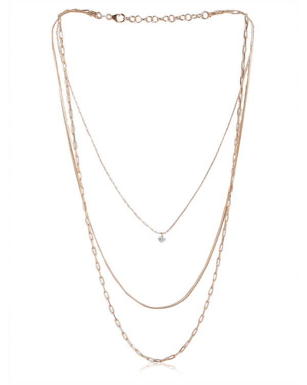 18Kt Rose Gold Plated With Cz Layered Necklace For Women | womensfashionfun