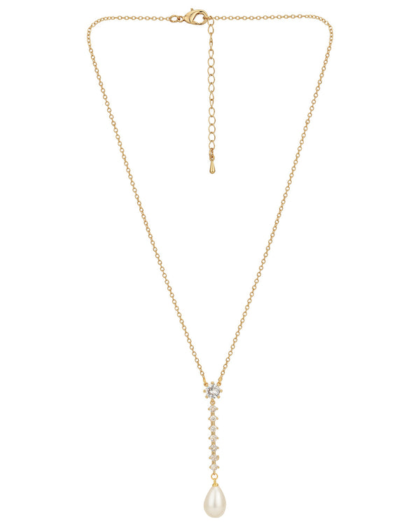 Premium Gold Plated Hanging Pearl Lariat Necklace For Women | womensfashionfun