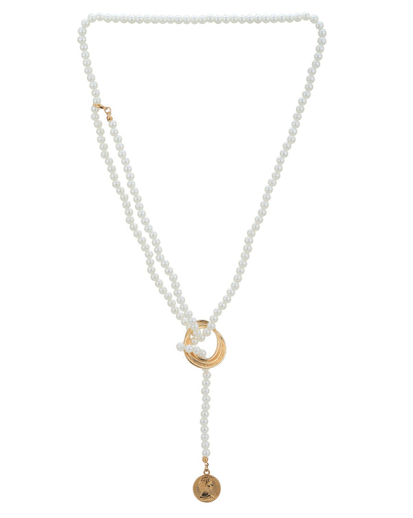 Rose Gold Plated With Pearl Lariat Necklace For Women | womensfashionfun