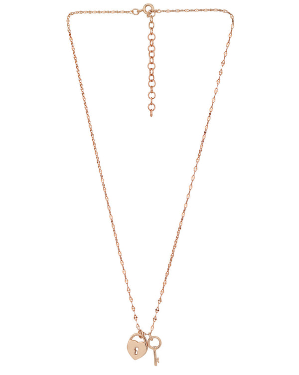 18Kt Rose Gold Plated Lock And Key Pendant With Chain | womensfashionfun