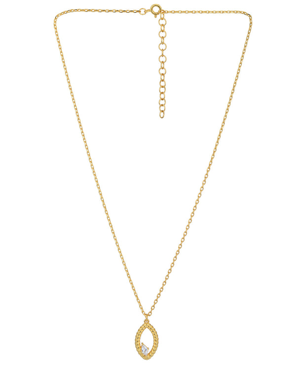 18Kt Gold Plated With Cz Textured Drop Pendant With Chain | womensfashionfun