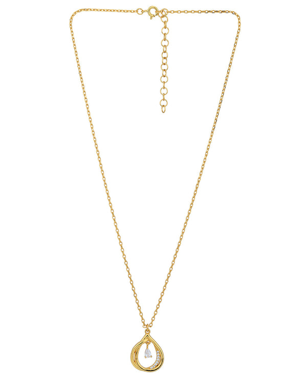 18Kt Gold Plated With Cz Teardrop Pendant With Chain | womensfashionfun