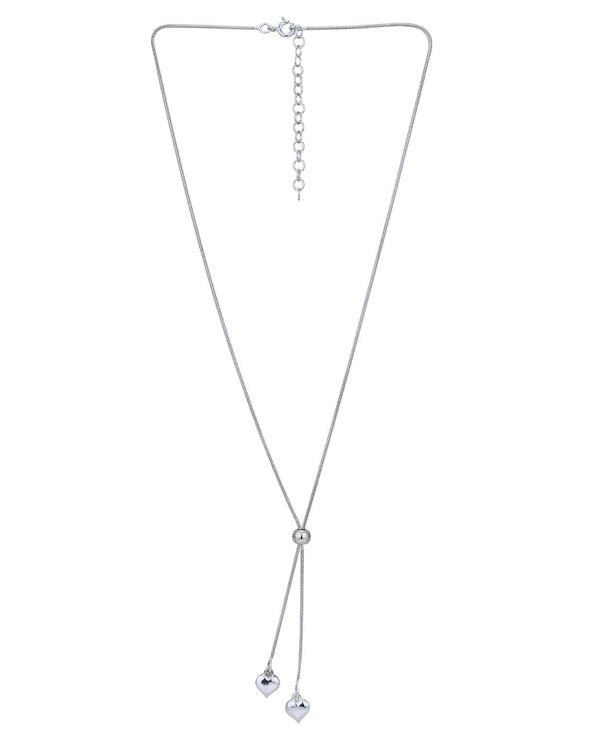 Rhodium Plated Dangling Heart Lariat Necklace | womensfashionfun