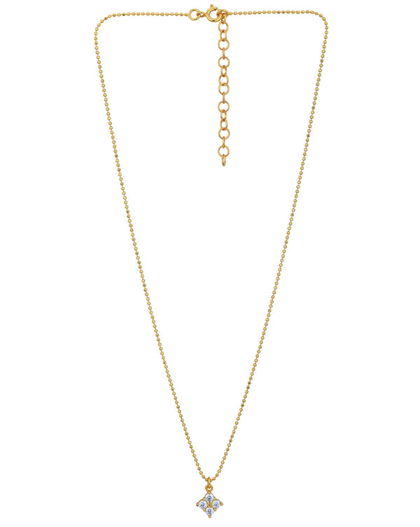 18Kt Gold Plated With Cz Square Pendant With Chain | womensfashionfun