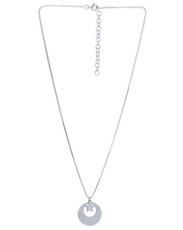 Rhodium Plated Cz Circle With Star Pendant And Chain | womensfashionfun