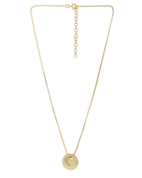 18Kt Gold Plated Cz Circle With Half Moon Pendant And Chain | womensfashionfun