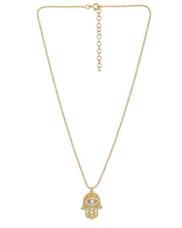 18Kt Gold Plated With Cz Hamsa Evil Eye Pendant And Chain | womensfashionfun