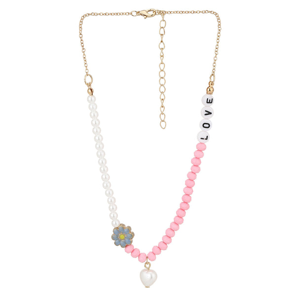 Girls White & Pink Gold - Plated Enamelled Necklace Kjn047 | womensfashionfun