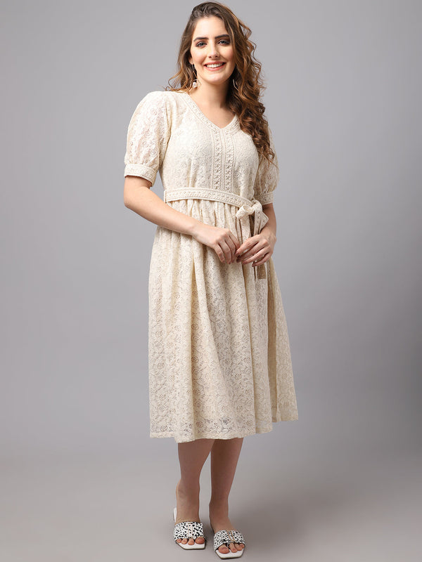 Women Schiffli Fabric Dress With Puff Sleeves. | WOMENSFASHIONFUN