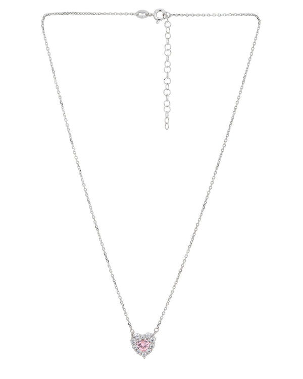 925 Sterling Silver Rhodium Plated With Cz Heart Necklace For Women | womensfashionfun