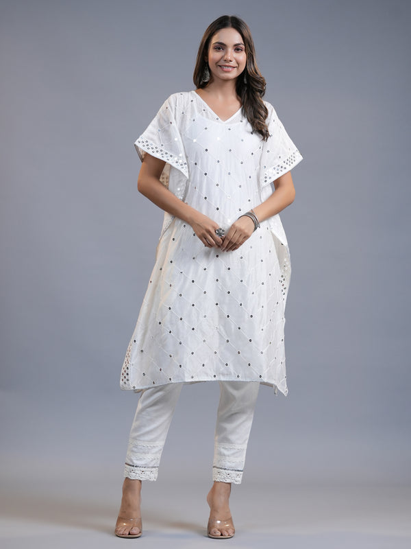 Women White Chanderi Silk Kurta | WomensfashionFun.com