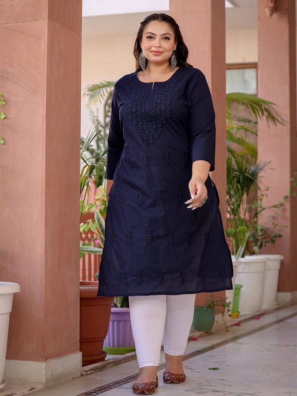 Women Plus Size Blue Pure Cotton Kurta | WomensfashionFun.com