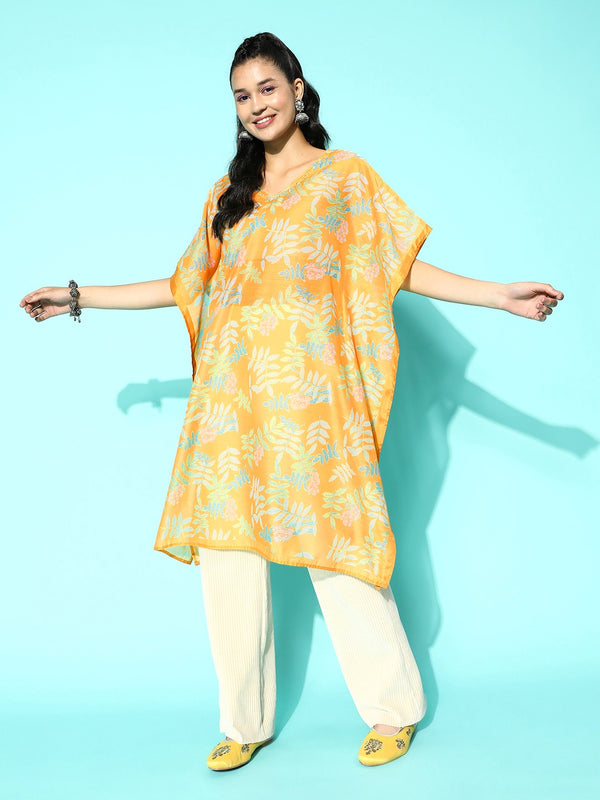 Women Yellow Silk Blend Kaftan | WomensfashionFun.com