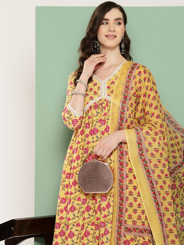 Women Yellow Pure Cotton Kurta Set With Dupatta | WomensfashionFun.com