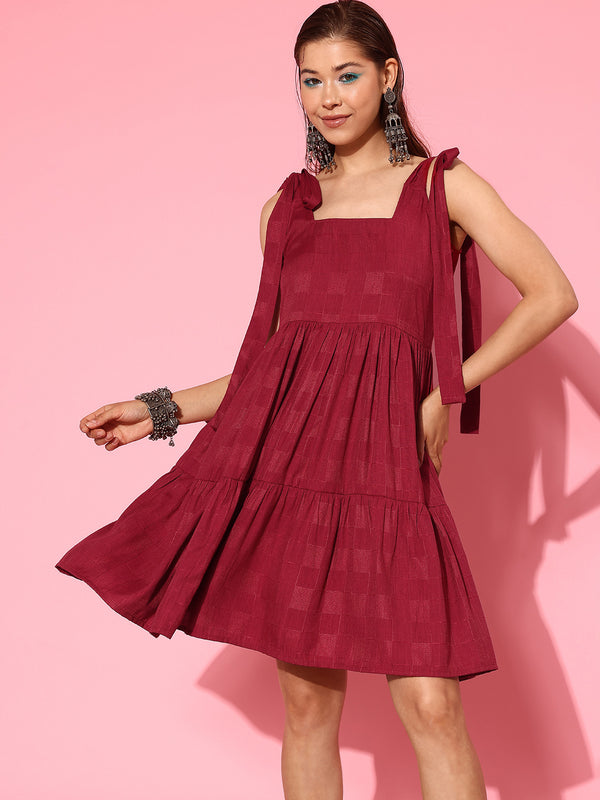 Women Maroon Viscose Rayon Dress | WomensfashionFun.com