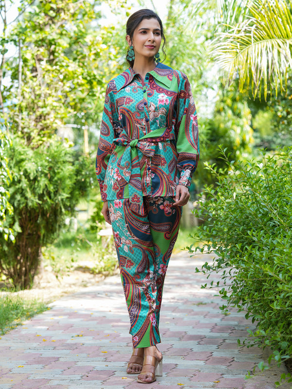 Women Green Satin Co-Ord Set | WomensfashionFun.com