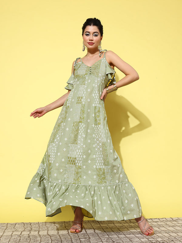 Women Green Pure Cotton Dress | WomensfashionFun.com