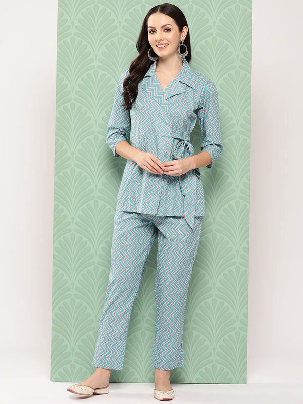 Women Turquoise Blue Pure Cotton Co-Ord Set | WomensfashionFun.com