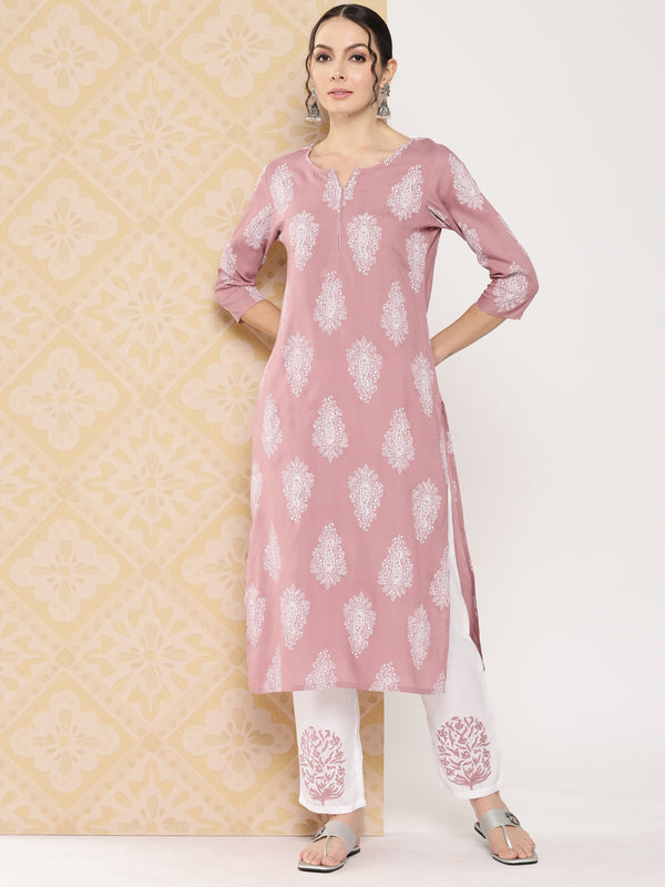 Women Mauve Rayon Kurta Set | WomensfashionFun.com