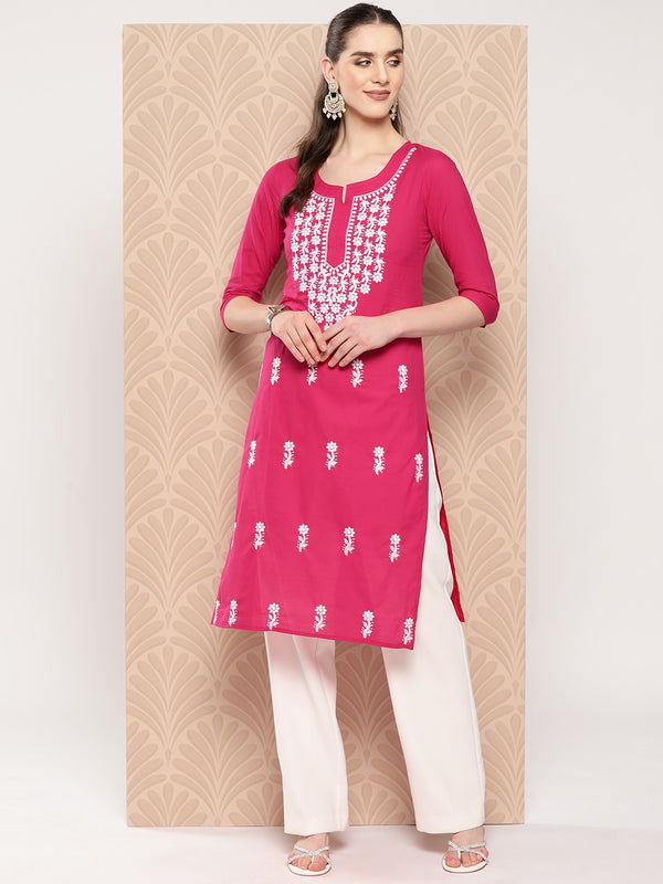 Women Hot Pink Pure Cotton Kurta | WomensfashionFun.com