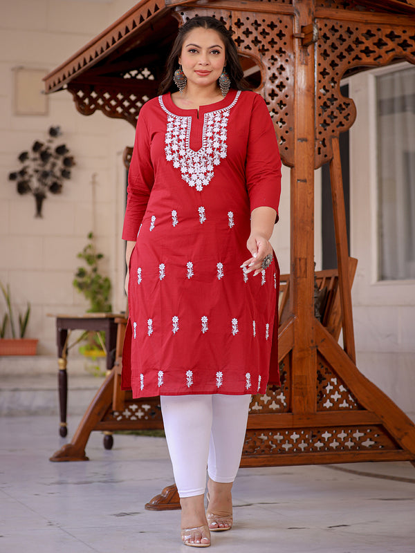 Women Plus Size Maroon Pure Cotton Kurta | WomensfashionFun.com