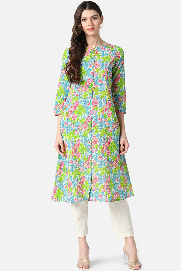 Multicoloured Floral A-line shape Printed Kurta | WomensFashionFun.com