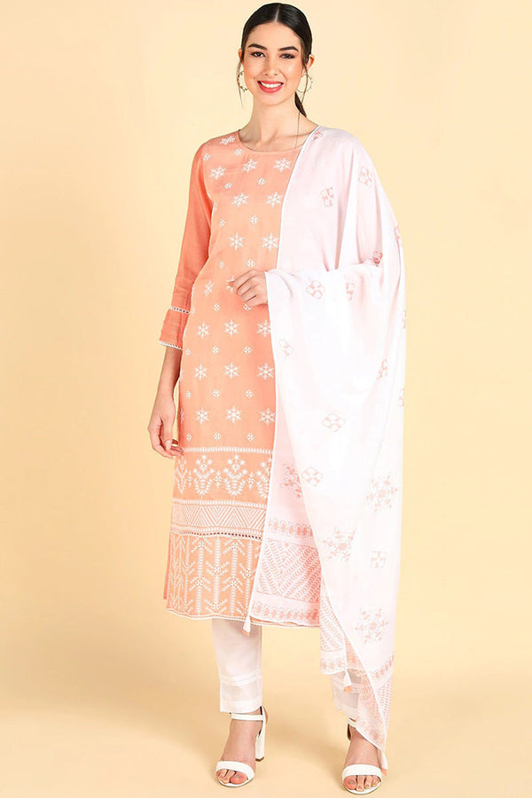 Peach Poly Silk Straight Suit Set | WomensFashionFun.com