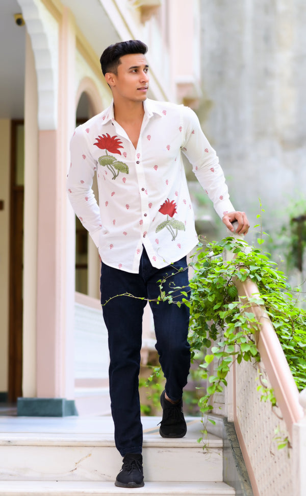 Men Floral Printed Cotton Casual Shirt | WomensfashionFun.com