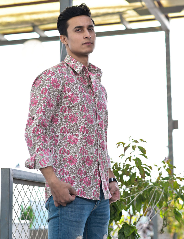 Men Spread Collar Floral Printed Casual Shirt | WomensfashionFun.com