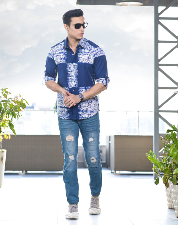 Men Spread Collar Tie  Dye Casual Cotton Shirt | WomensfashionFun.com