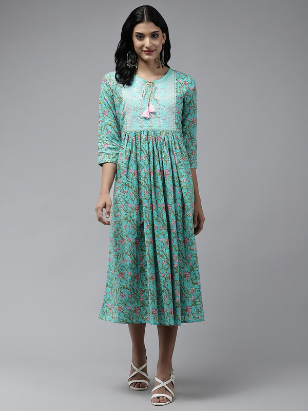 Women Sea Green Cotton Dress | WomensfashionFun.com