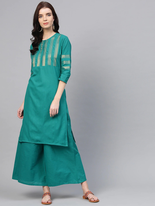 Women's Green Yoke Design Kurta With Palazzos | WOMENSFASHIONFUN