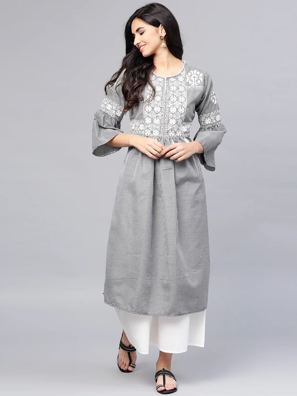 Women's Black & White Checked Kurta With Palazzos | WOMENSFASHIONFUN