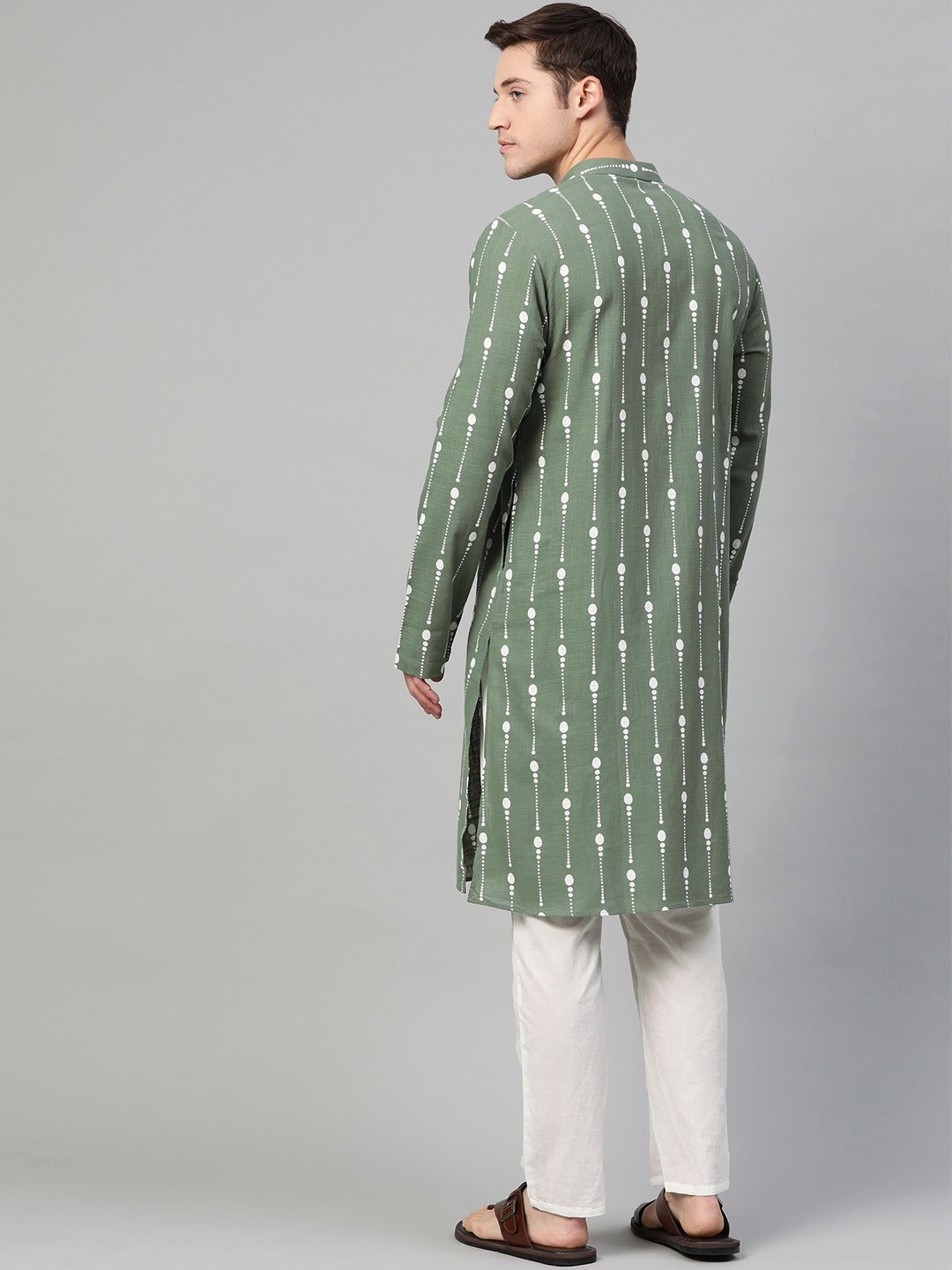 Green & White Printed Straight Kurta