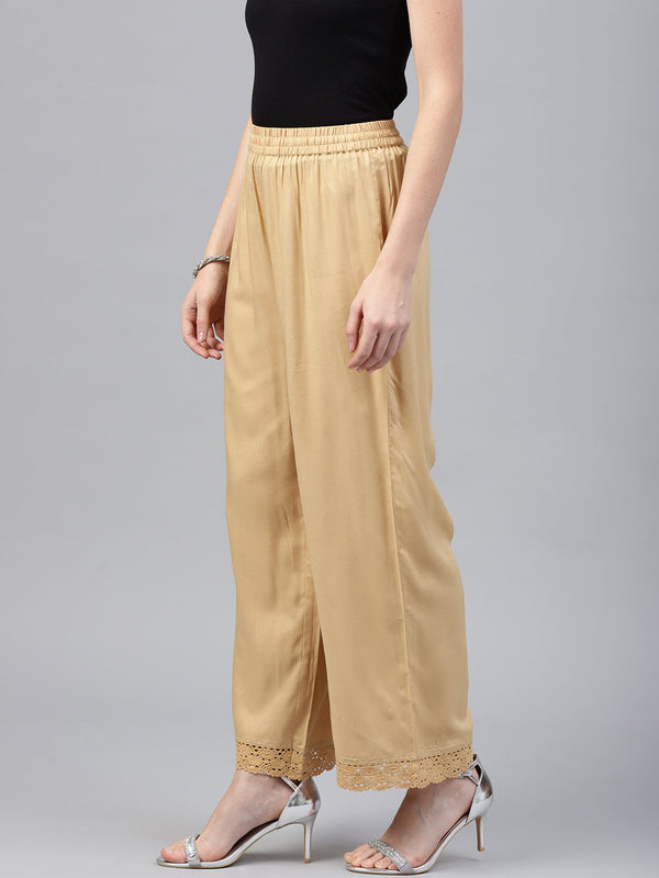 Gold Rayon Solid Wide Leg Palazzo | WomensFashionFun