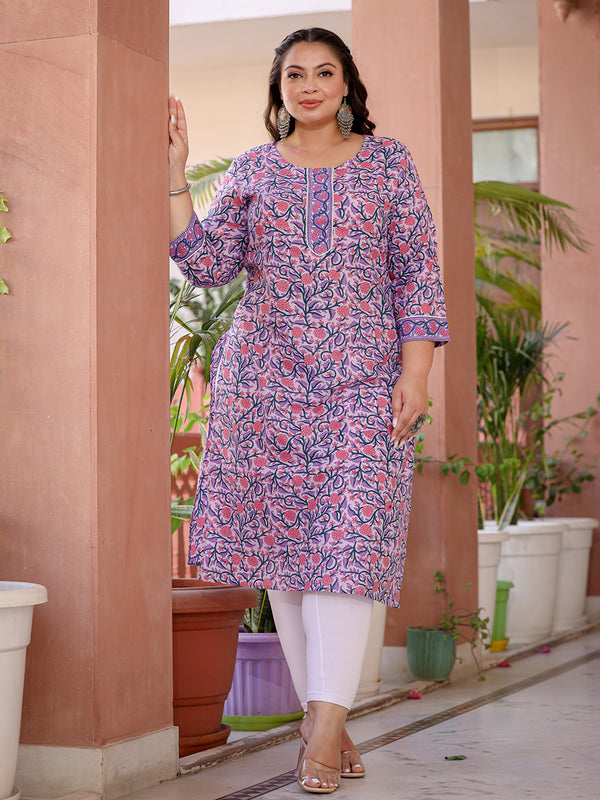 Women Plus Size Lavender Pure Cotton Kurta | WomensfashionFun.com