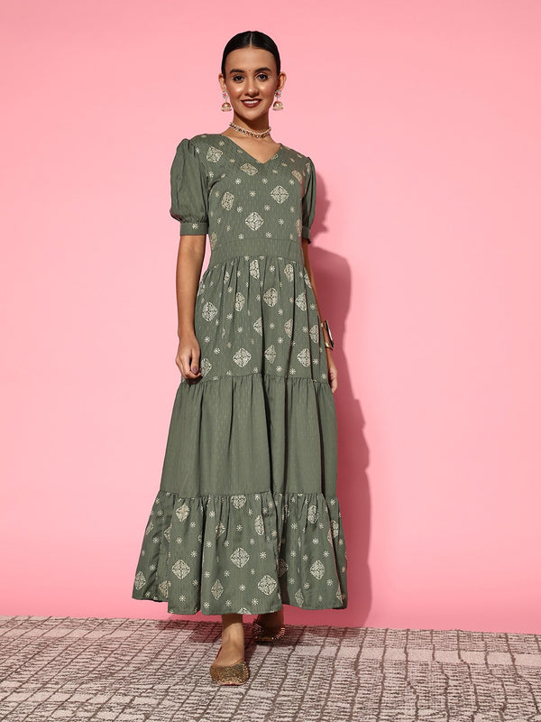 Women Olive Dobby Dress | WomensfashionFun.com