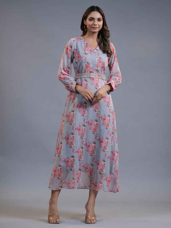 Women Grey Silk Chiffon Dress | WomensfashionFun.com