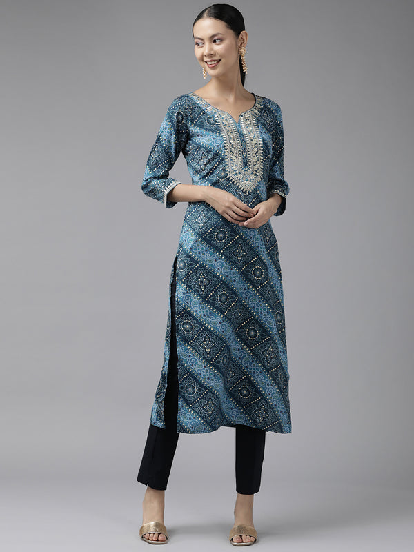 Women Blue Cotton Blend Kurta | WomensfashionFun.com