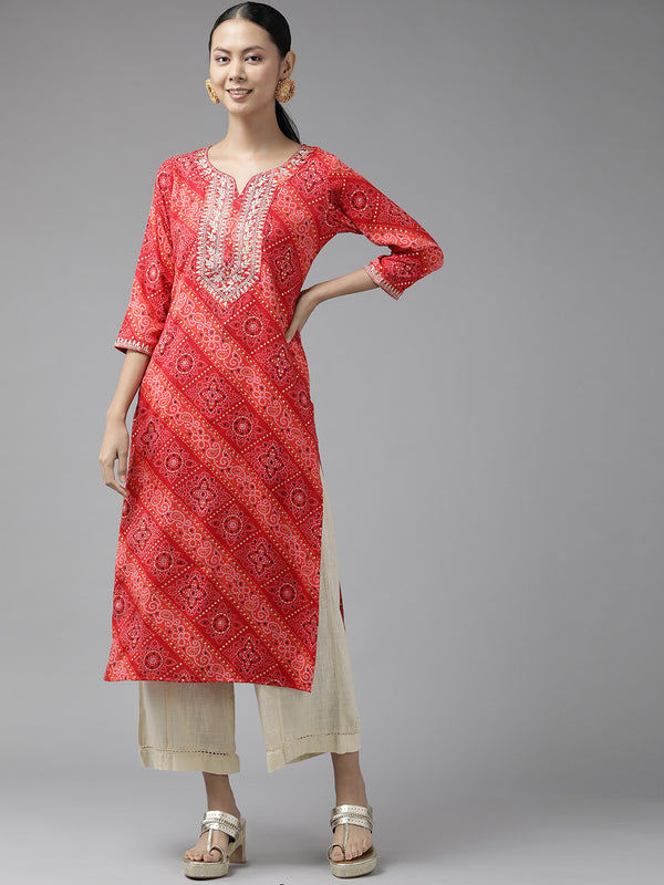 Women Red Cotton Blend Kurta | WomensfashionFun.com