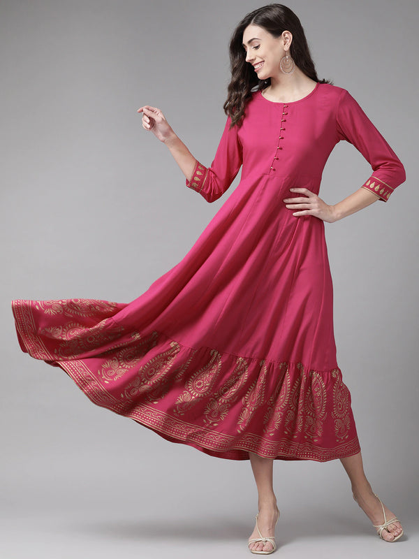 Women Magenta Viscose Rayon Dress | WomensfashionFun.com