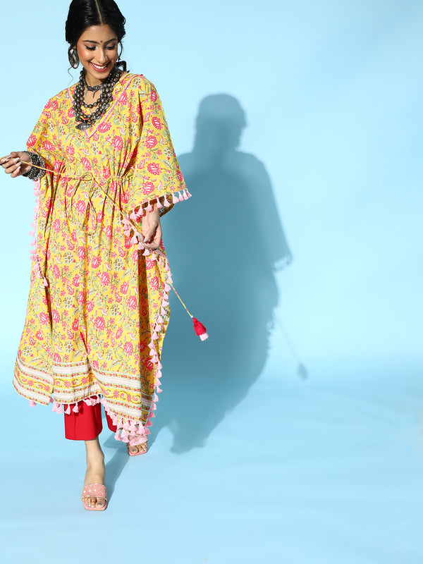 Women Yellow Cotton Kaftan | WomensfashionFun.com