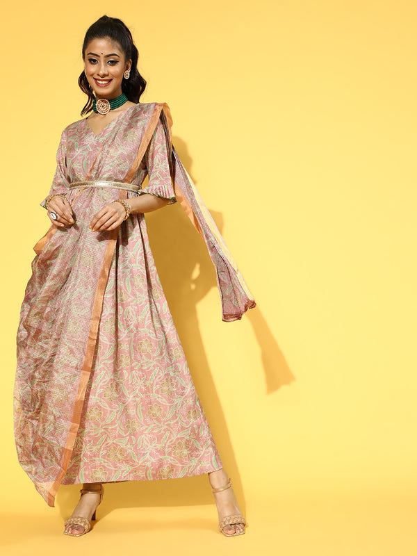 Women Peach Viscose Rayon Dress With Dupatta | WomensfashionFun.com