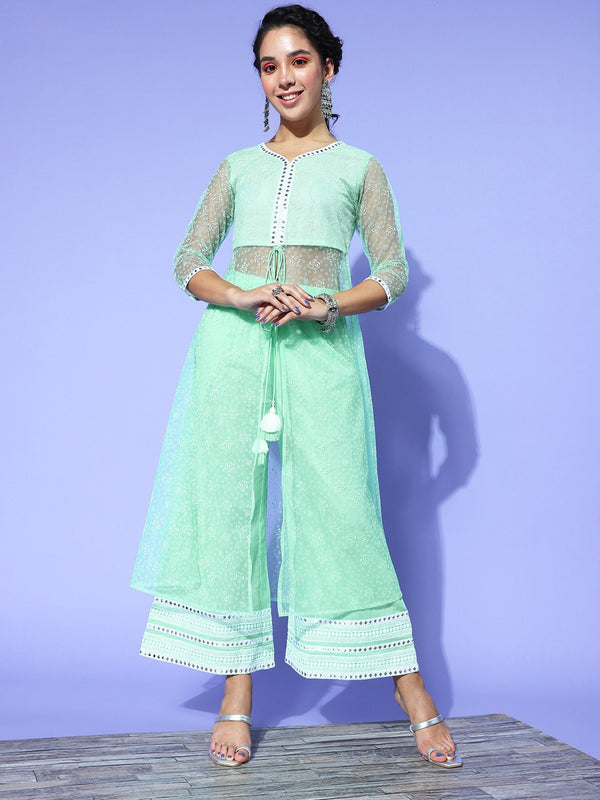 Women Sea Green Net Co-Ord Set | WomensfashionFun.com