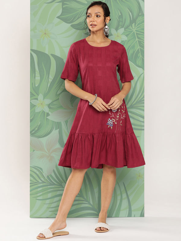 Women Maroon Viscose Rayon Dress | WomensfashionFun.com