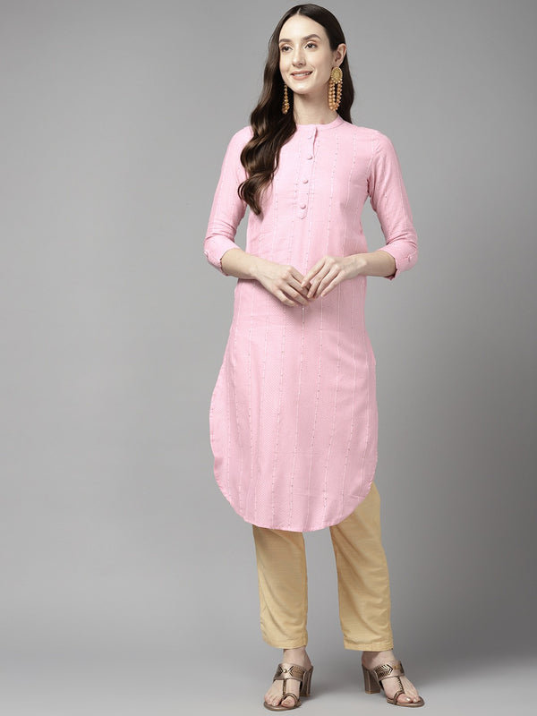 Women Pink Cotton Blend Kurta | WomensfashionFun.com