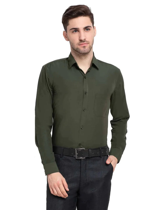 Men's Cotton Solid Mehndi Green Formal Shirt's | WomensfashionFun.com