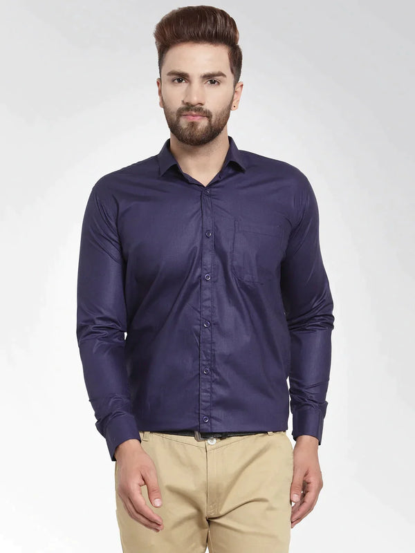 Men's Cotton Solid Navy Blue Formal Shirt's | WomensfashionFun.com